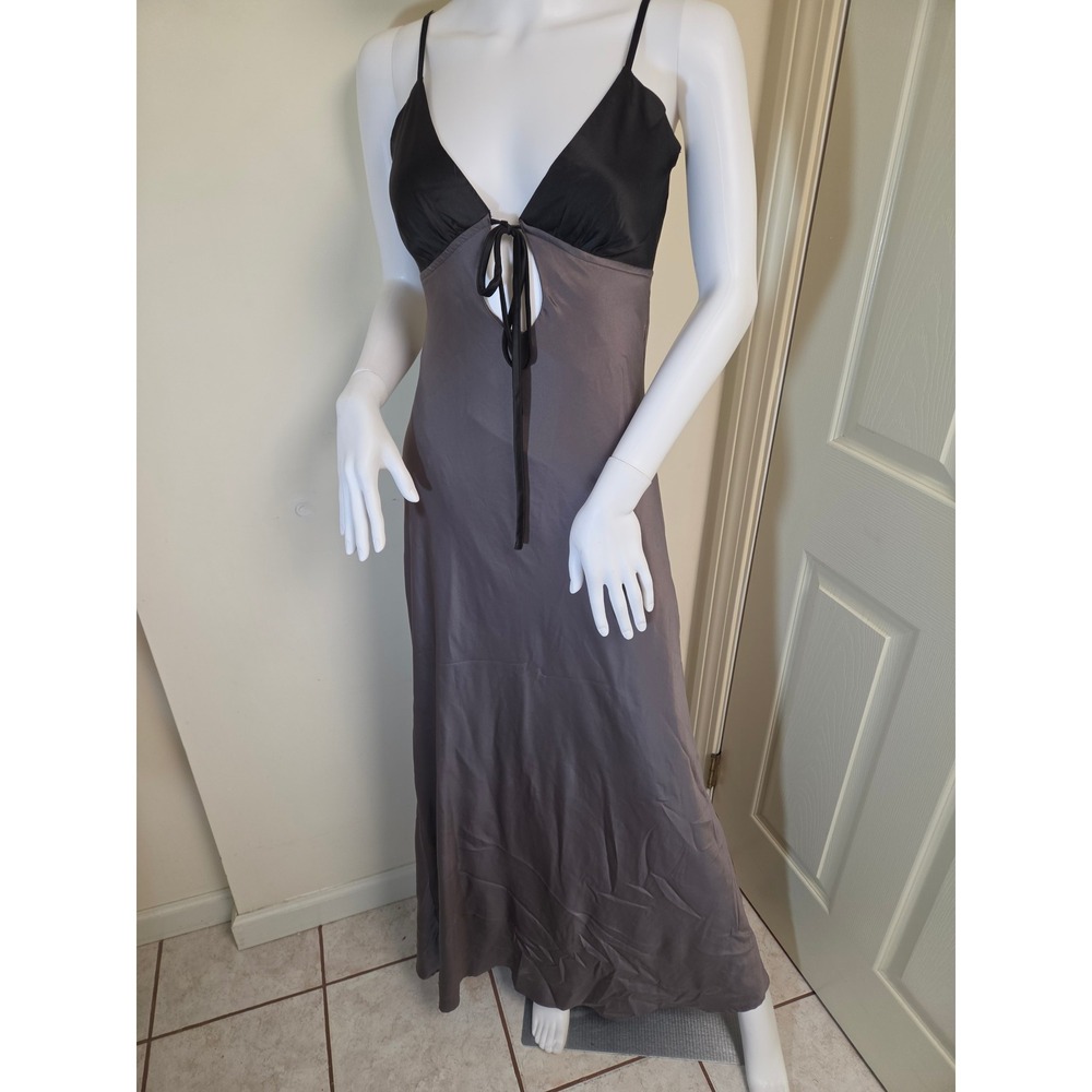 Peppermayo Women Charcoal Black Tie Front Keyhole Satin Maxi Dress Size US 6